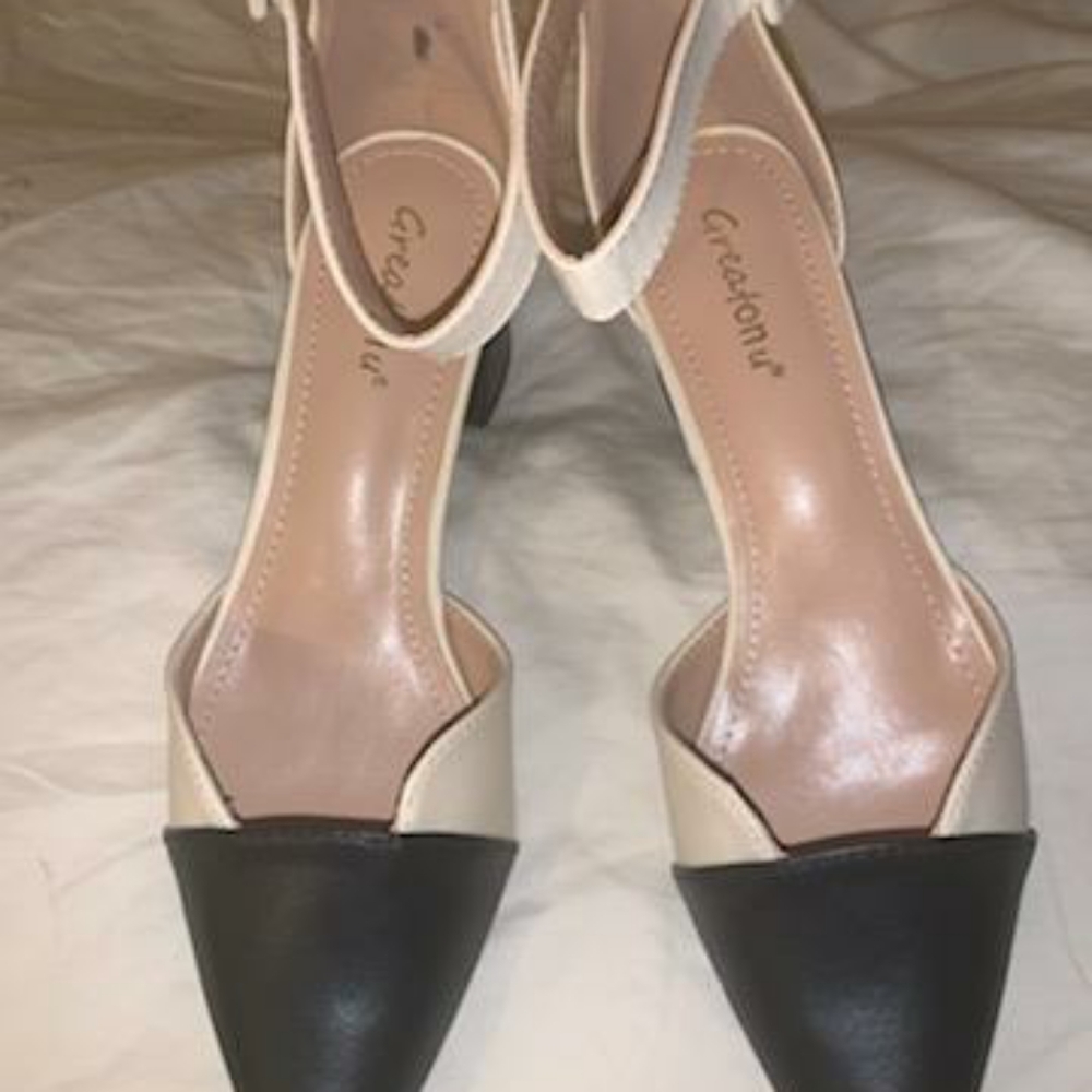 Greatonu Womens two tone beige  and Black and Ankle Strap Heels EUR 38 Medium